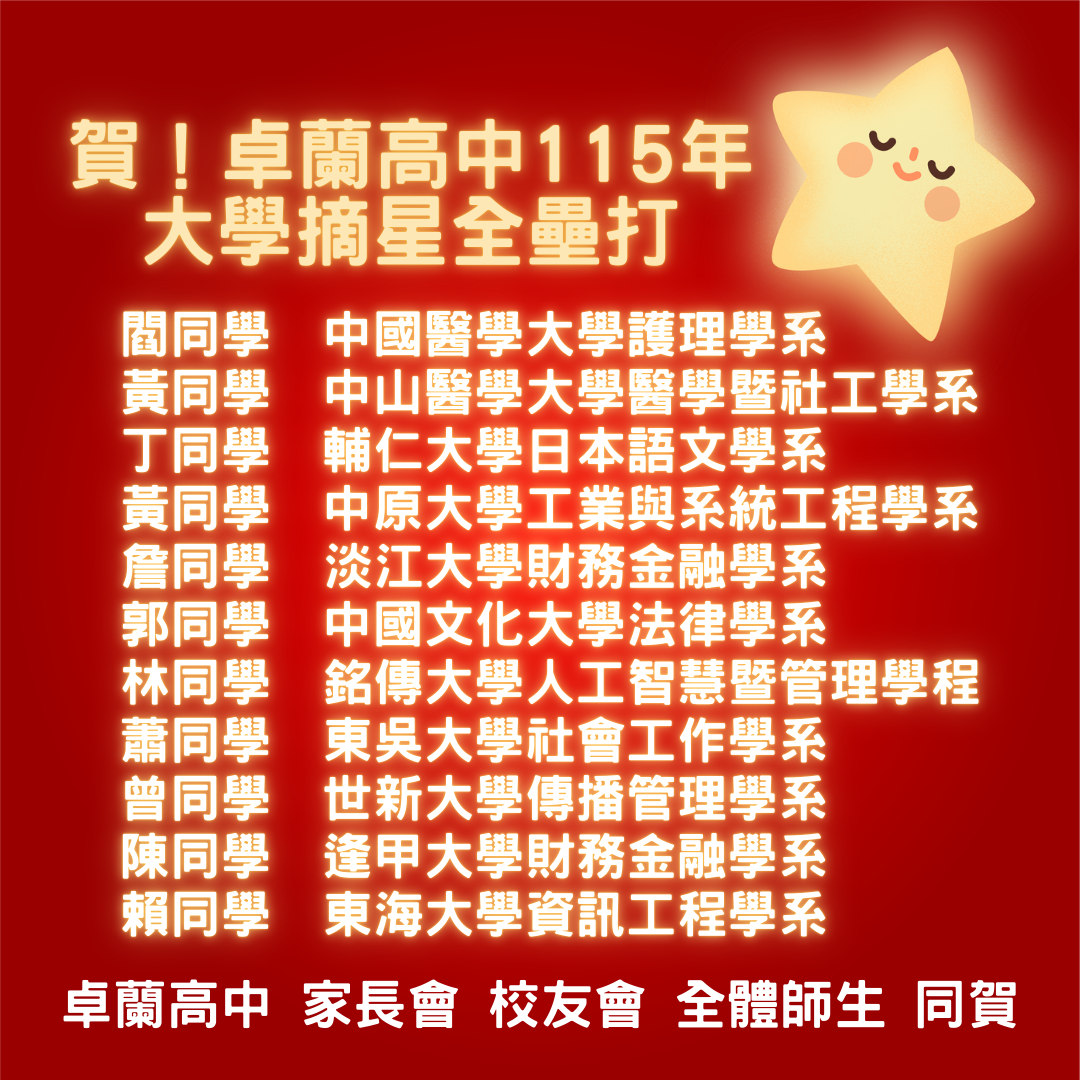 115大學繁星紅榜2
